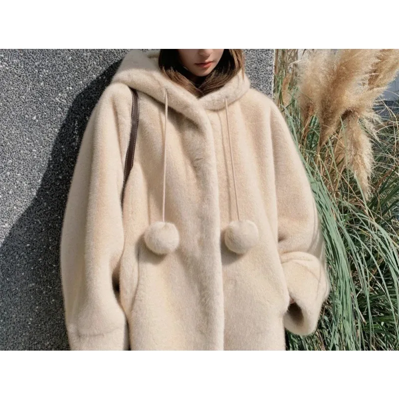 

Hood Thickened Long Imitation Mink Plush Coat Fur Integrated Environmental Protection Fur Coat