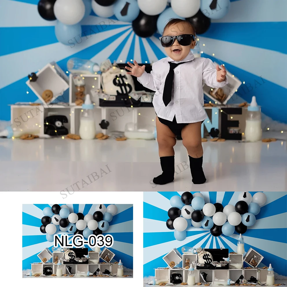 Cookies Milk Ballons I\'m A Boss Baby Photography Background Blue Boy Backdrops Children Birthday Party Photocall Photo Studio