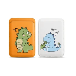 Upgrade Magnetic Baby Green Dinosaur PU Leather Wallet Case For MagSafe iPhone13 14 12 15 Cute Animal Card Bag Holder Cover