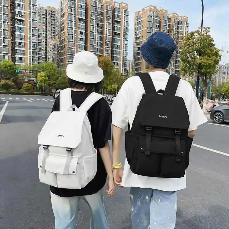 High Capacity Nylon Backpack for High School Students Japanese Style Flip Cover Computer Bag Unisex Street Fashion College Wind