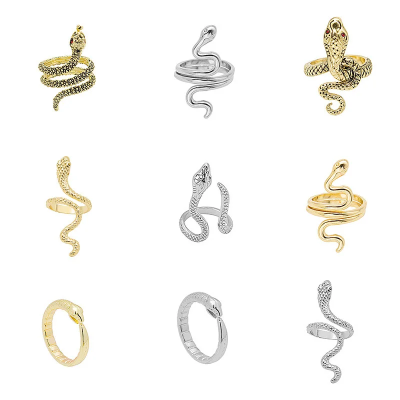 KF Charming Snake Single Ring for Women Men Boho Silver Good Color Metal Open Animal Rings Charmings Party Jewelry