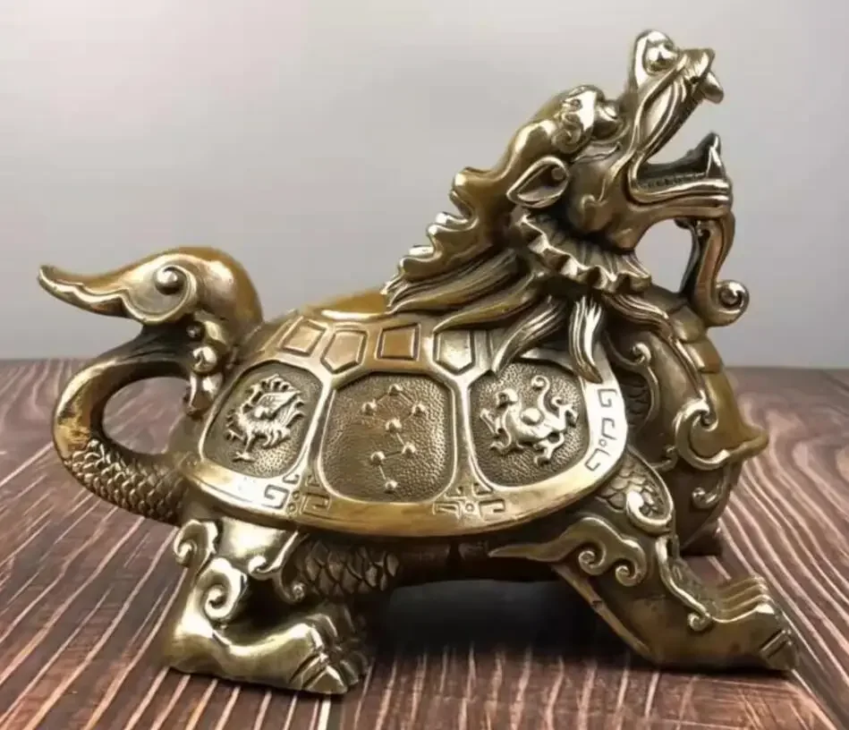 Metal Four Divine Beasts Dragon Turtle Decoration Home, Office, Cultural and Creative Decoration