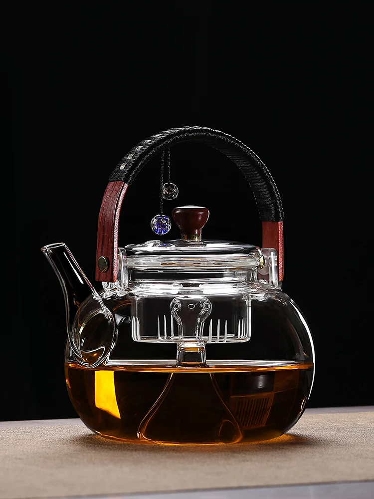 Heat-resistant glass steaming teapot household health-care scalding-proof kettle