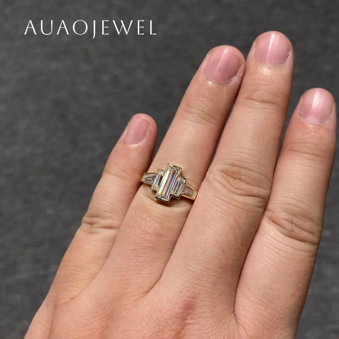 

AUAOJEWEL 3X9Mm Bague Cut Moissanite Diamond Ring Sterling Silver 925 Jewelry 18K 14K 9K 10K Real Gold Women Luxury Accessories