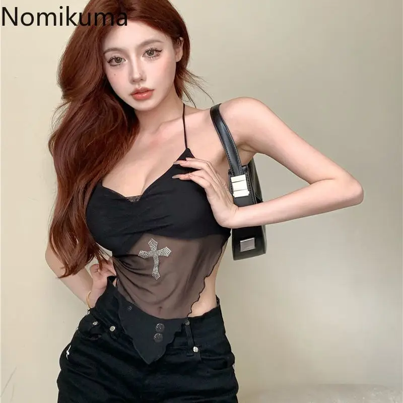 سترة هاراجوكو Y2k للنساء سترة ماسية أنيقة مثيرة بدون ظهر كورية كاميس موضة شاش غير منتظمة دبابات قصيرة 2024 Ropa Mujer