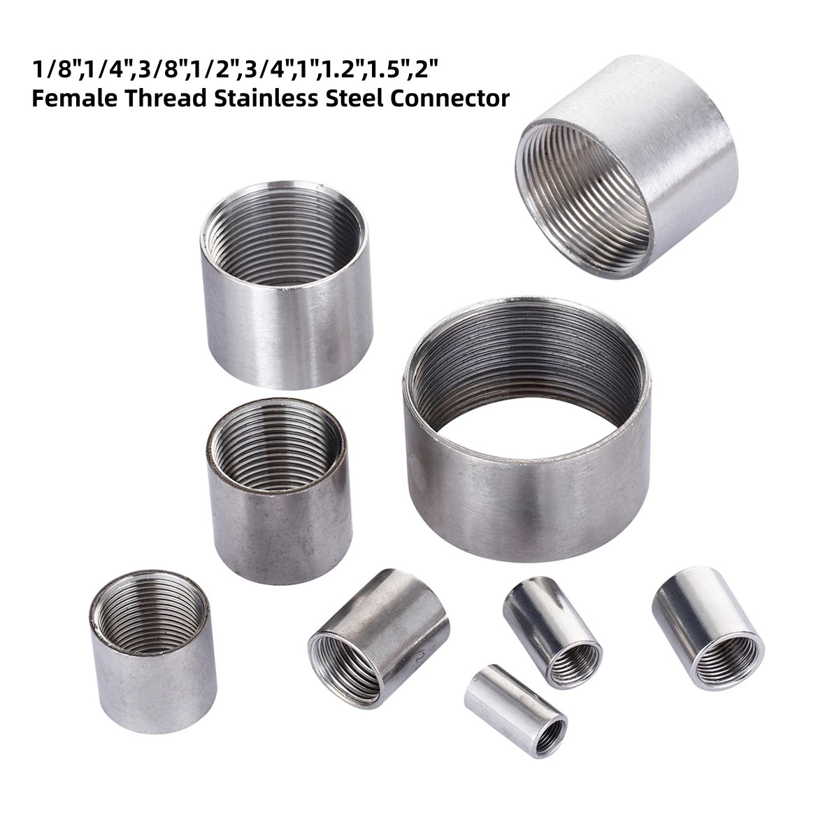 Double Internal Thread 304 Stainless Steel Straight Connector Direct DN6~DN50mm Female Thread Garden Lawn Irrigation Joint 3Pcs