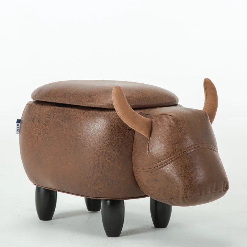 

Multi-Functional Upholstered Ride-On Animal Ottoman Footrest Stool With Storage Animal-Like Features Creative for Kids and Adult