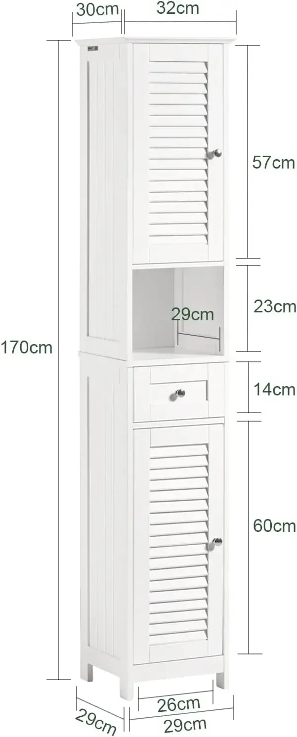 Cabinet with Shelves and Drawers, Freestanding Linen Cabinet with Adjustable Shelves, Multifunctional Corner Cabinet,White FRG23