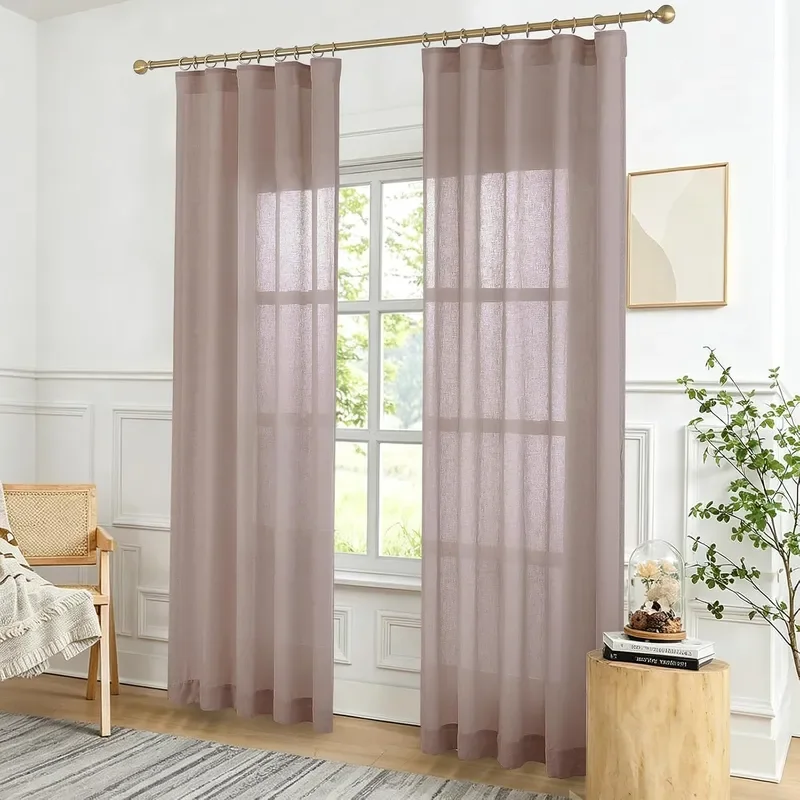 Semi Sheer Linen Curtains 4 in 1 Header 52W x 114L 2 Panels