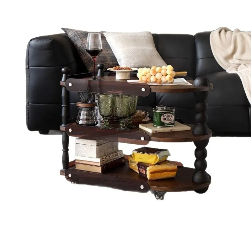 Medieval retro solid wood home mobile car, sofa edge, storage rack c