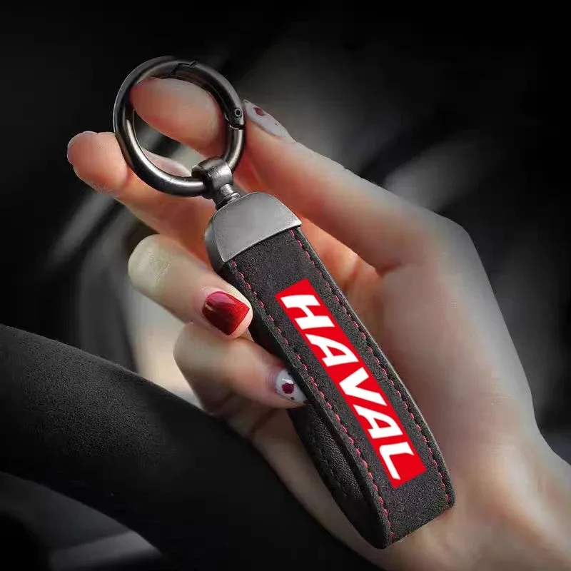 Car Keychain Suede Wrist Strap Metal Clasp Key Ring Premium Auto Accessories For Haval Jolion H6 M6 Dargo Raptor F7 H7 H9