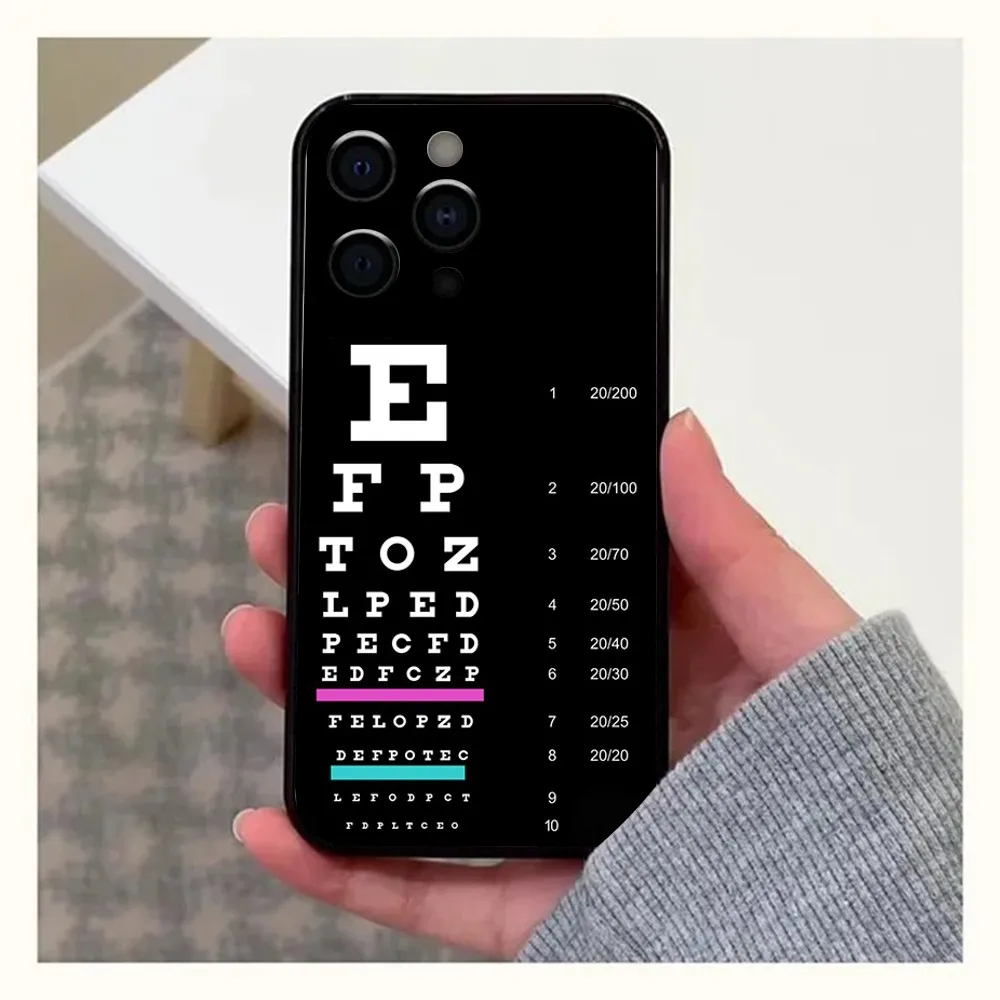 Medical Eye Vision Chart Phone Case For Apple iPhone 15,14,13,12,11,Pro,X,XS,Max,XR,Plus,Mini Soft Black Cover