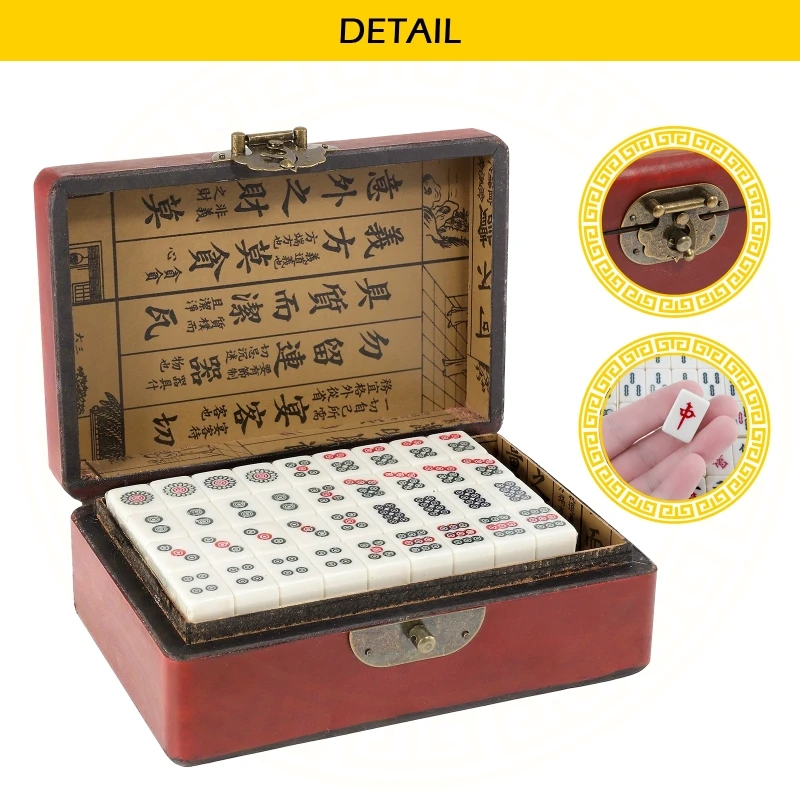 Portable Chinese Numbered Mahjong Set Vintage Mahjong Rare 144 Tiles Chinese Mah-Jong Set Carving Travel Mahjong with Color Box