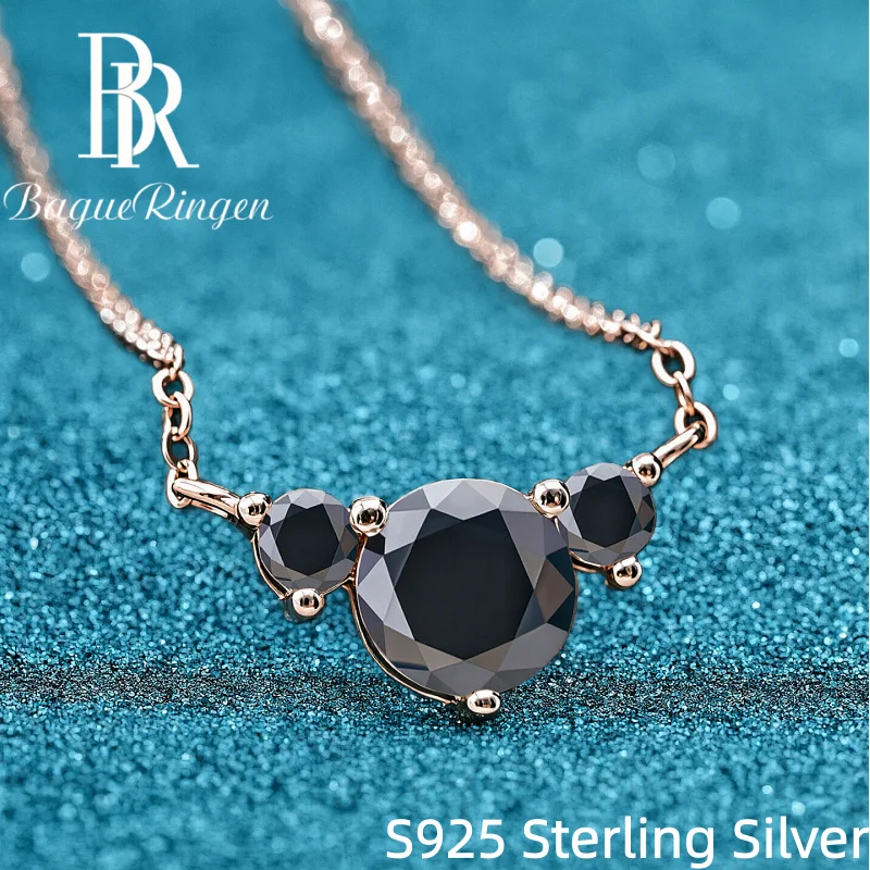 BR 1ct + 0.1ct Round Moissanite Necklace S925 Silver Gold Plated 3 Stone Pendant Multi Color Anniversary Jewelry Gift For Women