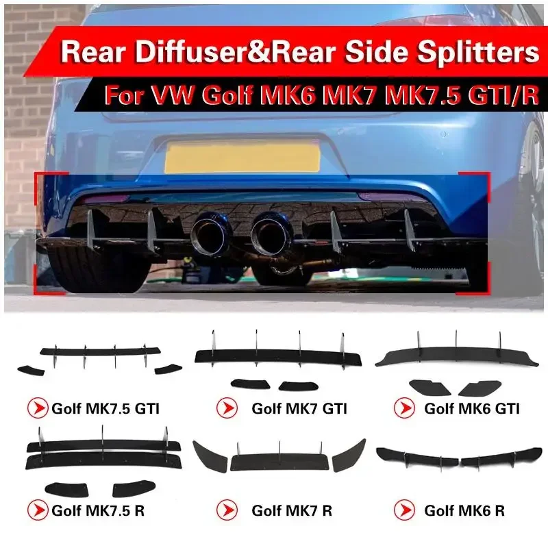 High Quality Car Rear Bumper Diffuser Spoiler Lip Rear Bumper Protector Rear Side Splitters Lip For VW Golf MK6 MK7 MK7.5 GTI/ R