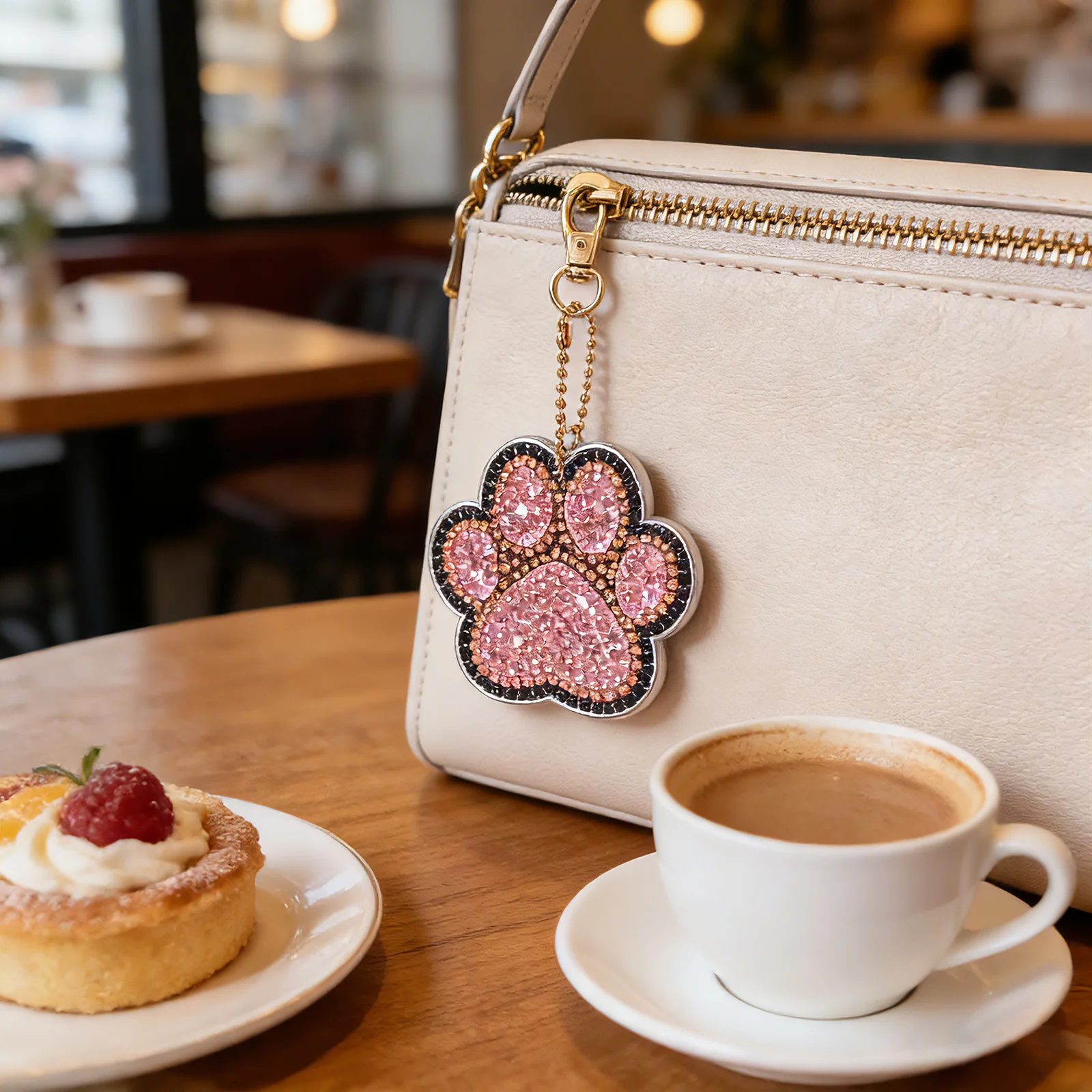 

Animal Paw Rhinestone Studded Hot Selling DIY 8Pcs Keychain Kids' Educational Gift Decorative Charm Bag Pendant Cute
