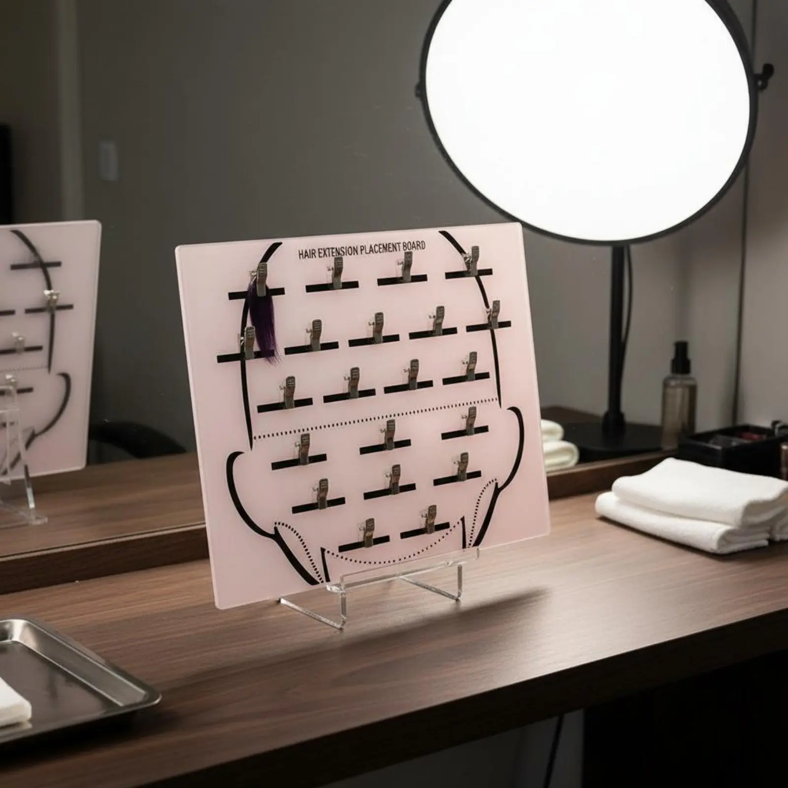 Acrylic Hair Extension Board Tabletop Design Hair Extension Placement Board Hairpiece Display Holder Multiple Clips Beauty Tool
