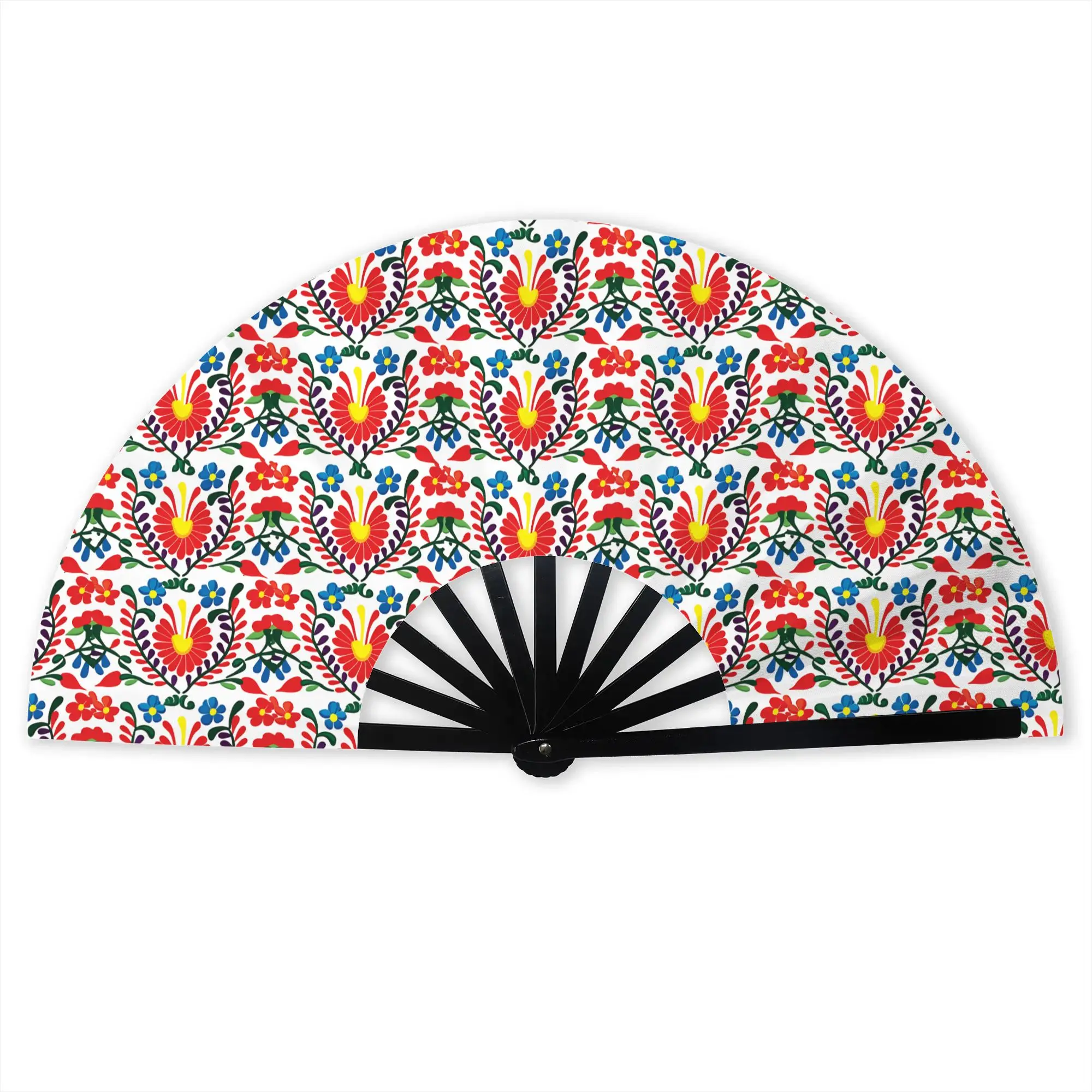 Otomi Mexican Red Flower  Portable Pocket Fan Camping  Folding Fan Chinese Dance Cooling Handheld Fans