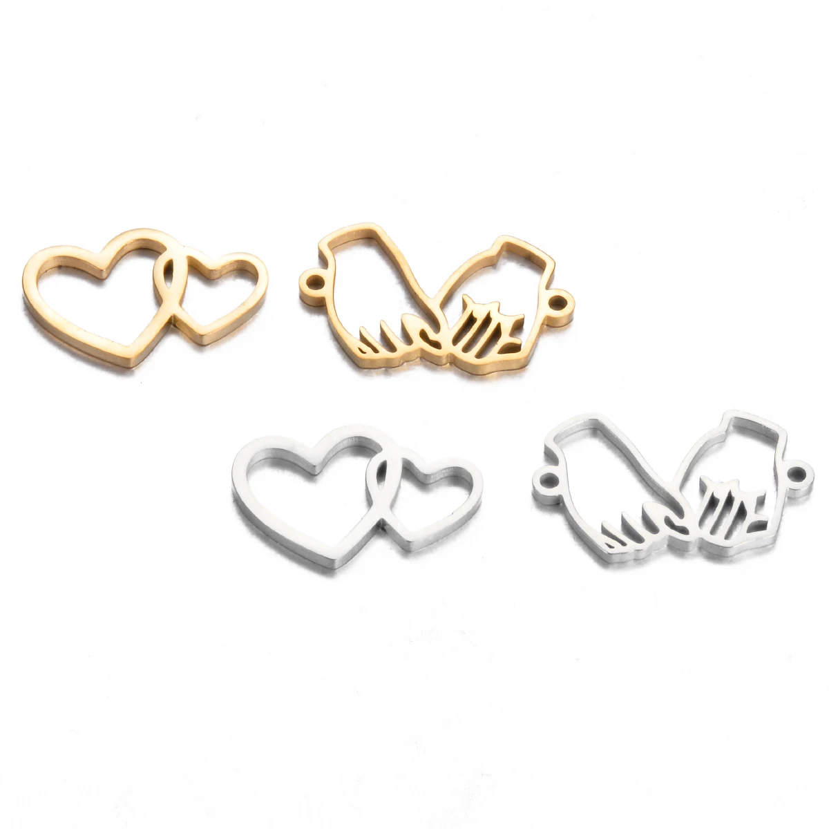 10 Uds. De dijes de corazón de amor de acero inoxidable, colgante, conector de mano para DIY, collar, pendientes, pulsera, suministros para