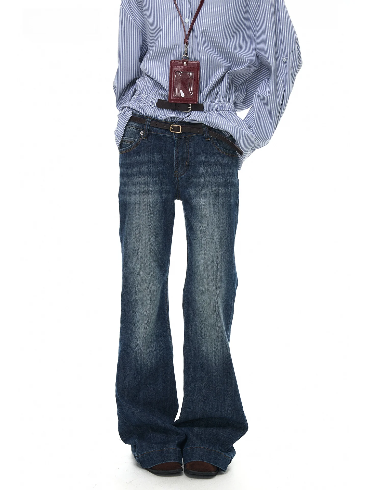 

Low Waist Bell Bot Denim Jeans Women's Loose Fit Comfortable Straight Leg Korean Sle ASTRSK Early Bamboo Texture