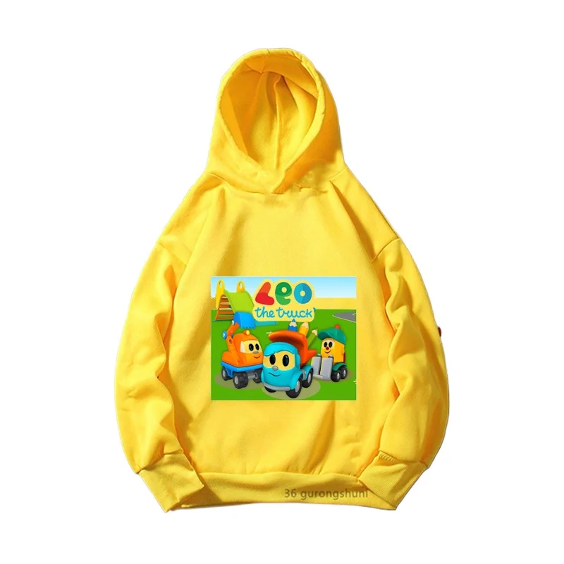 funny boys Hoodies Leo The Truck TV Show Cartoon Printed kids Hoodies Winter Yellow Long Sleeve Sweatshirt Baby Coat 3-12y