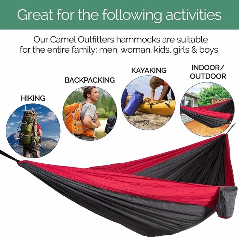 Solid Color Parachute Hammock with Hammock straps and Black carabiner Camping Survival travel Double Person outdoor furniture