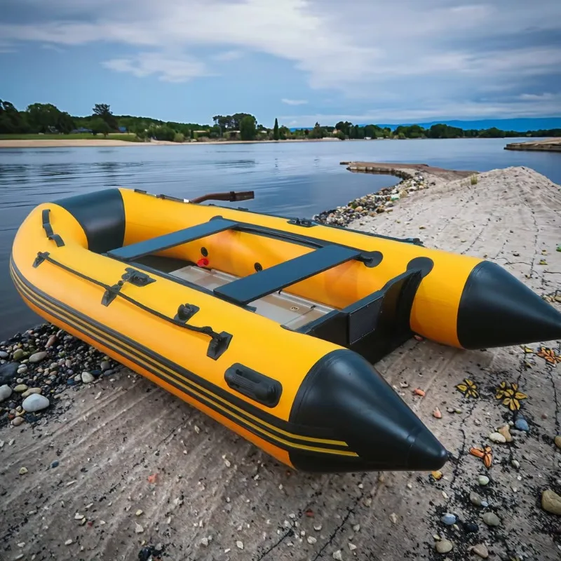 

Rubber inflatable fishing boat with external motor