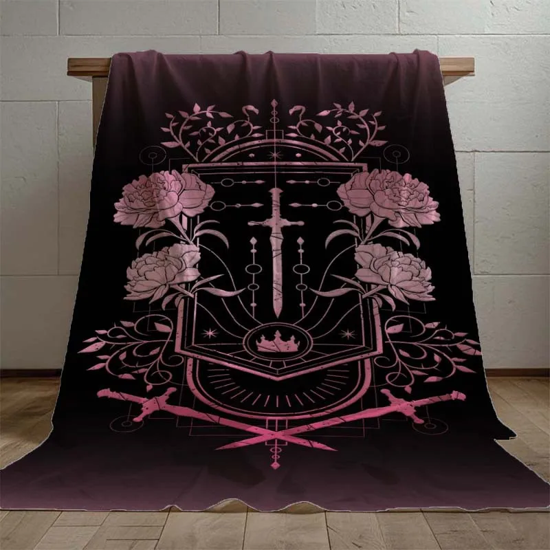 Vintage Floral Fleece Blanket - Elegant Rose & Cross Design, Burgundy Wine Red, All-Season Soft Throw for Living Room, Bedroom