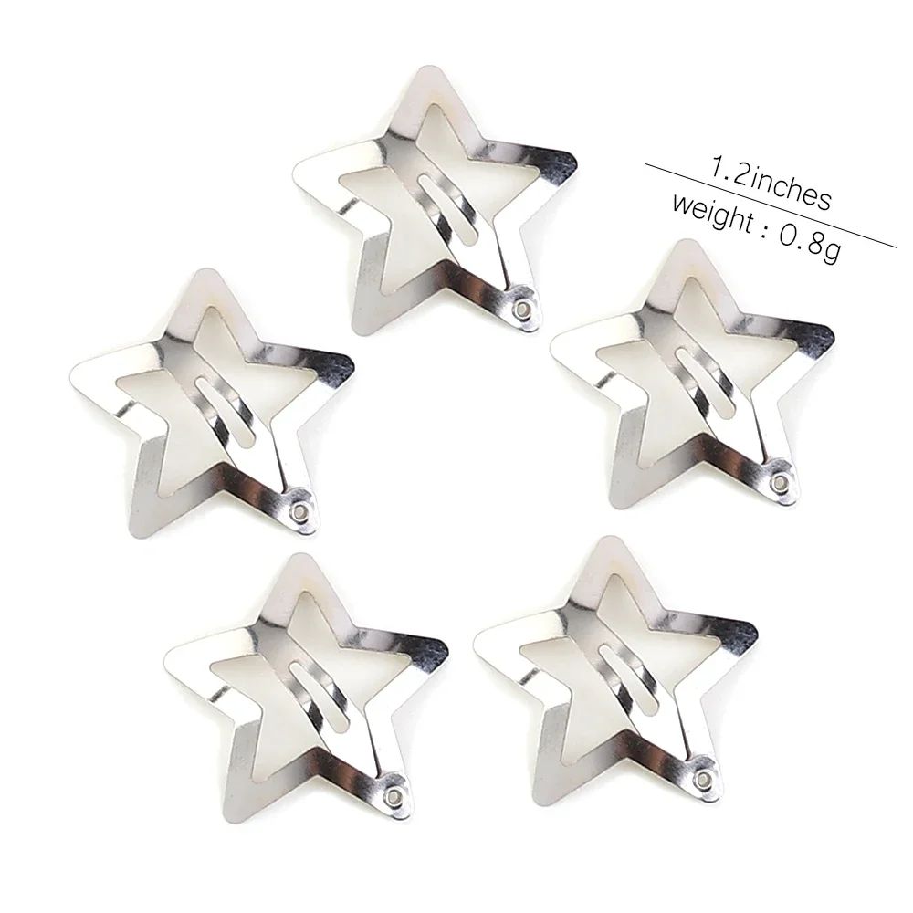 10/50pcs Silver New Fashion Star Snap Y2K Style Hair BB Clips Metal Side Hair Grip For Women And Girls Everyday Hair Accessories