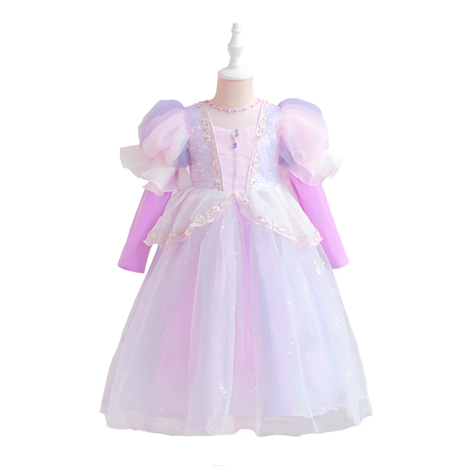 Halloween Princesss Pink Costumes Kids Autumn And Winter Dress Fancy Clock Flower Girl Dresses for Weddings Party Clothing
