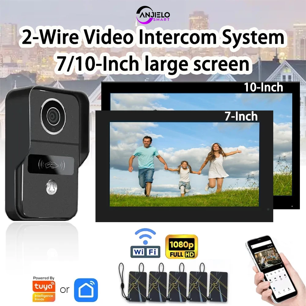 

ANJIELO Smart Wi-Fi 2-линейный видеодомофон Система дверного звонка 7/10-дюймовый монитор 1080P камера дверного звонка Видео дверной звонок Картуя разблокировка