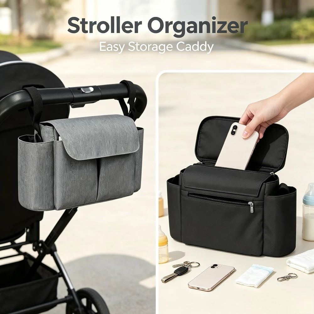 Large Capacity Stroller Storage Bag Baby Carriage Organizer Convertible Shoulder Crossbody Diaper Bag Mom Travel Accessory