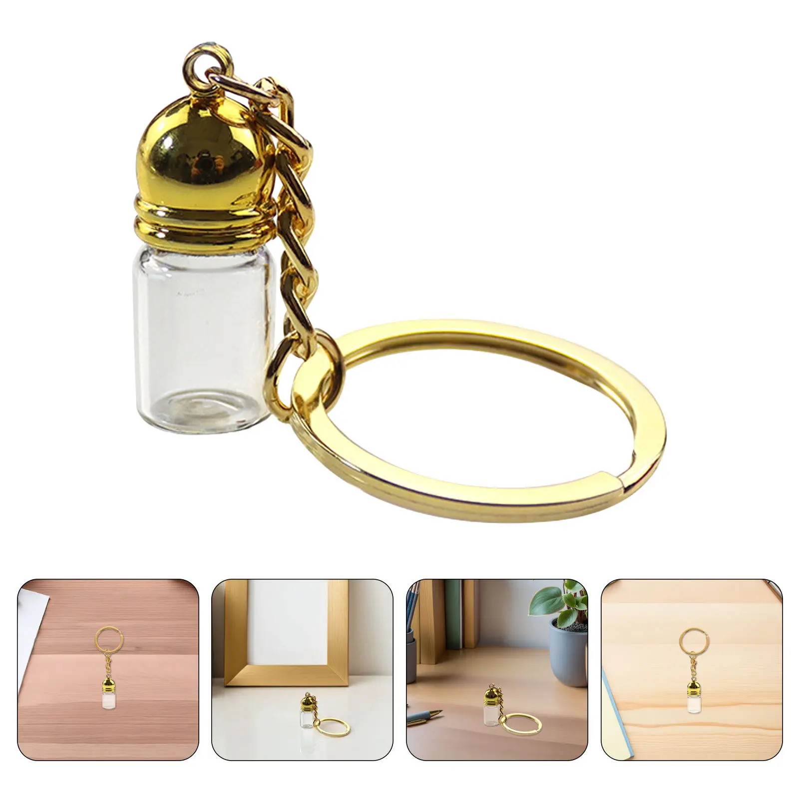 

4Pcs Refillable Travel Perfume Bottle Glass Keychain - 23x11mm Clear Vial Pendant Charm for Essential Oil Portable Fragrance