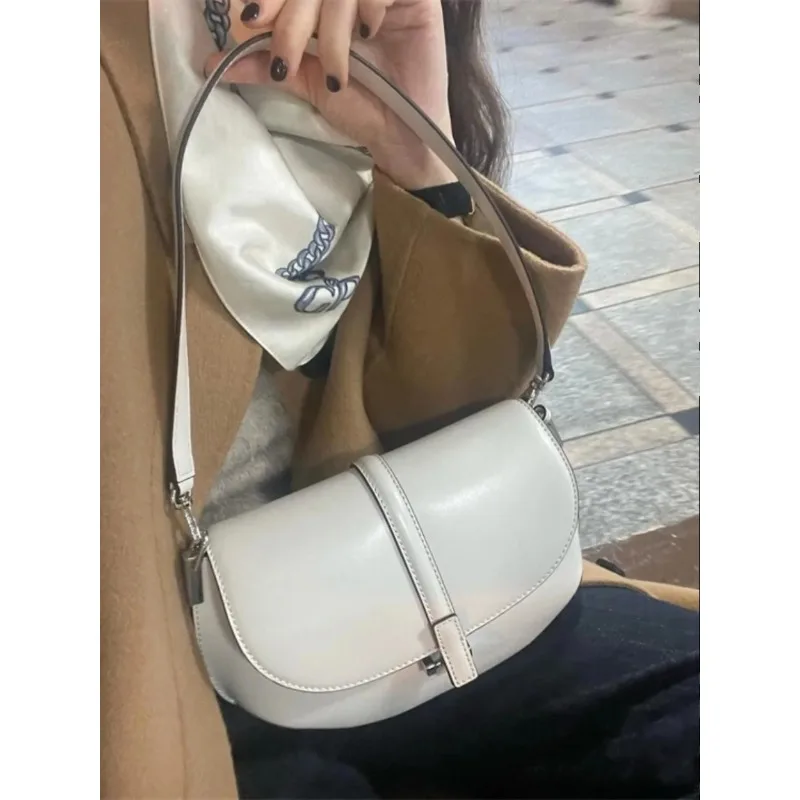 

New Versatile Casual Fashionable Saddle Bag Women's Crossbody Underarm Bag Cowhide Leather Envelope Sle Handbag