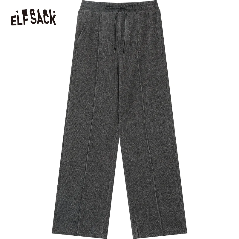 ELFSACK-Pantalon à jambes larges pour femme, gris foncé, polyvalent, fente latérale, nouveautés, hiver 2024