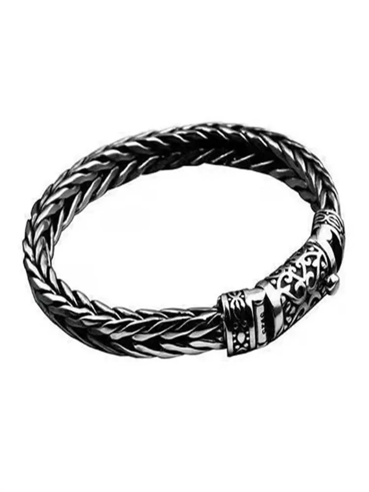 Arrogant Personality Braided Bracelet Men Vintage S925 Silver Hip Hop Fashion National Style Bangle Birthday Gift For Men