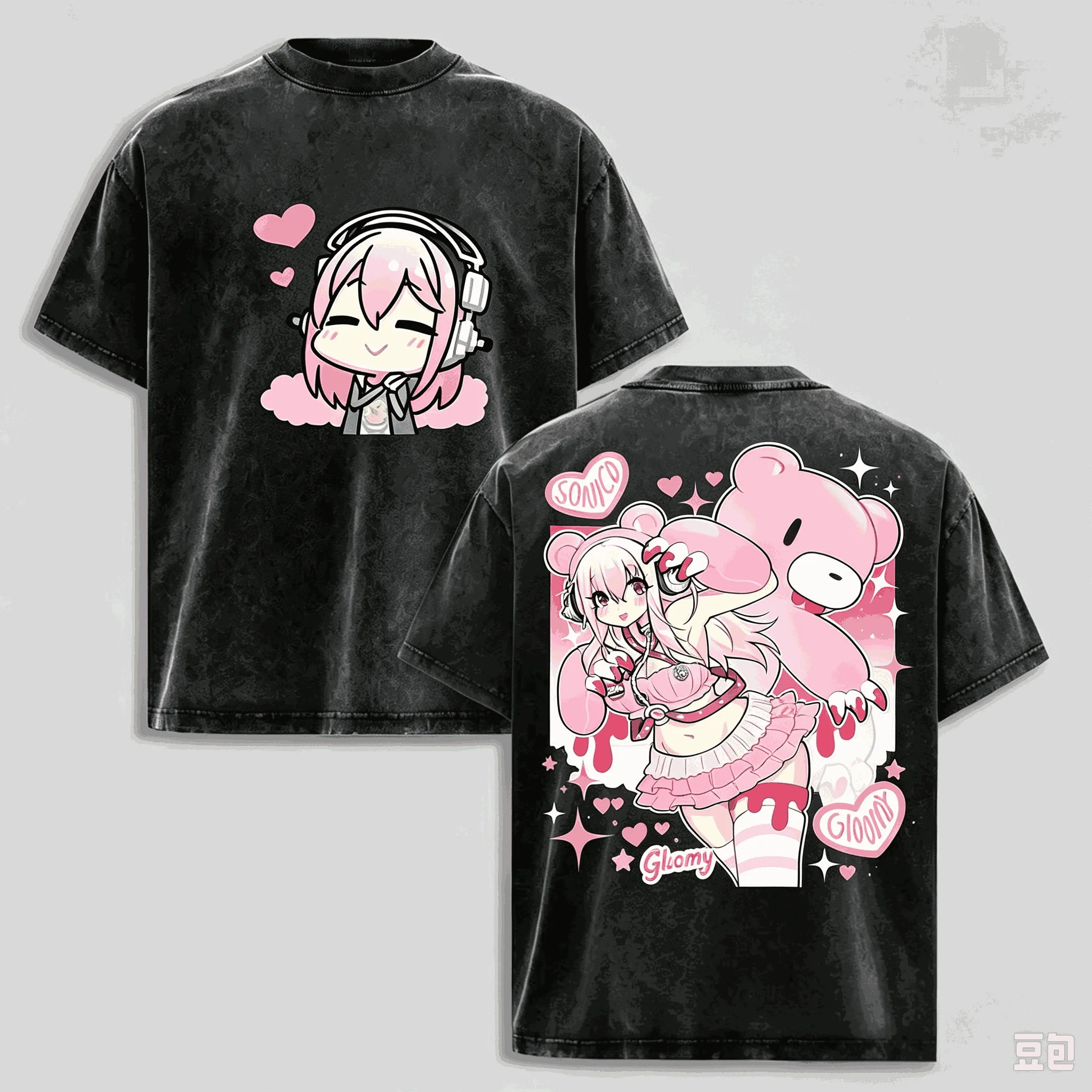 Super Sonico Washed T-shirt Oversized Unisex Print T-shirts for Men Women Fashion Hip Hop Street high quality Vintage Loose soft