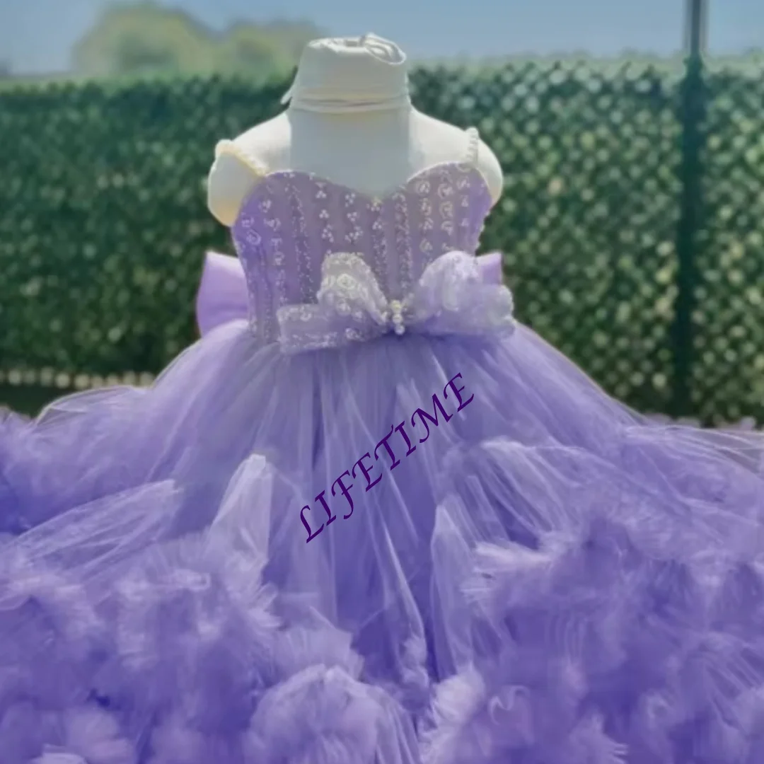 تخصيص السباغيتي الأشرطة زهرة فتاة فستان ألف خط مطوي الكشكشة الديكور فستاين سهرة/فساتين الحفلات مع القوس تول أول بالتواصل عيد ميلاد P