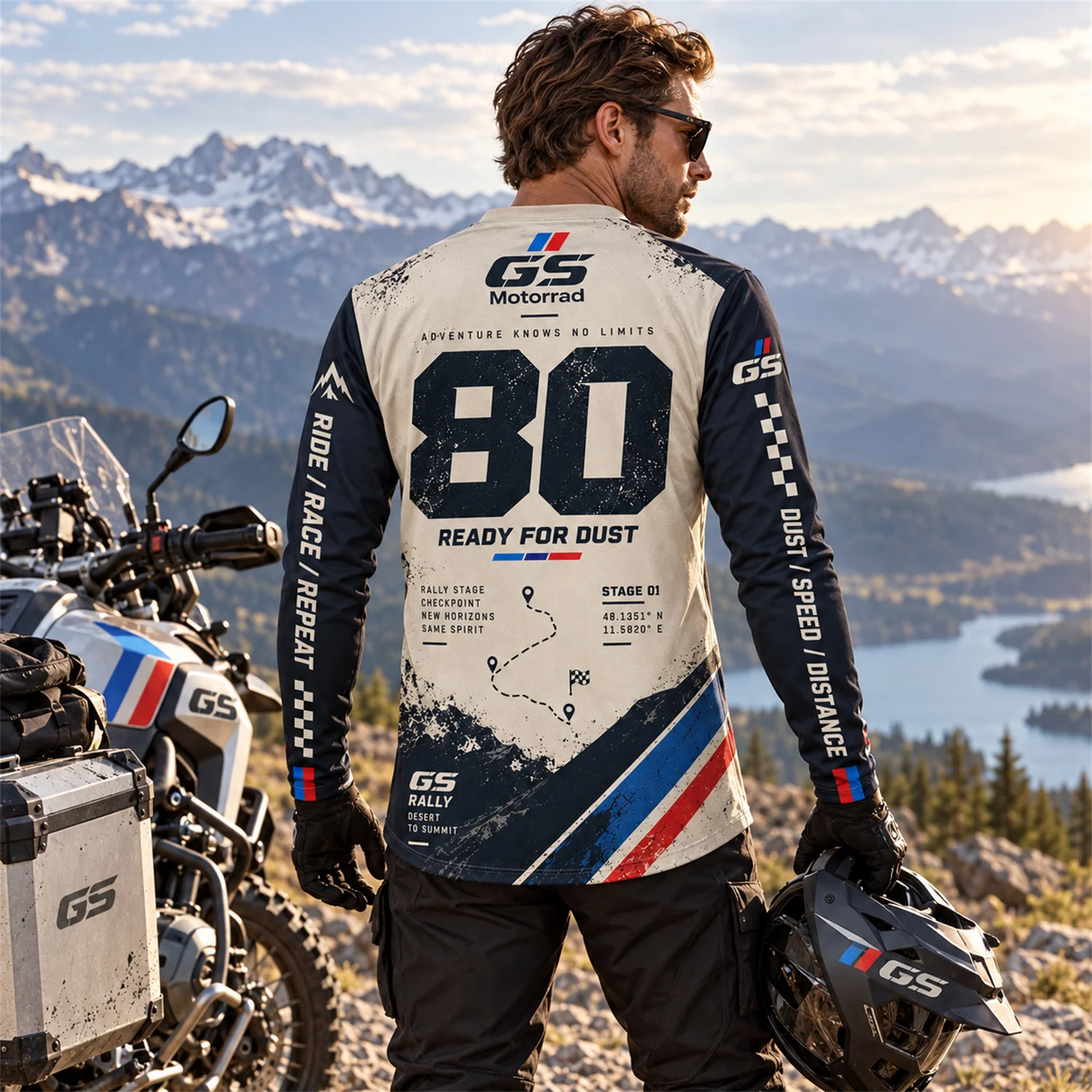 Autumn Men's Crew Neck Long Sleeve GS Motorrad Rally Team Number Print Outdoor Motorcycle Racing Adventure Casual Sports Tops