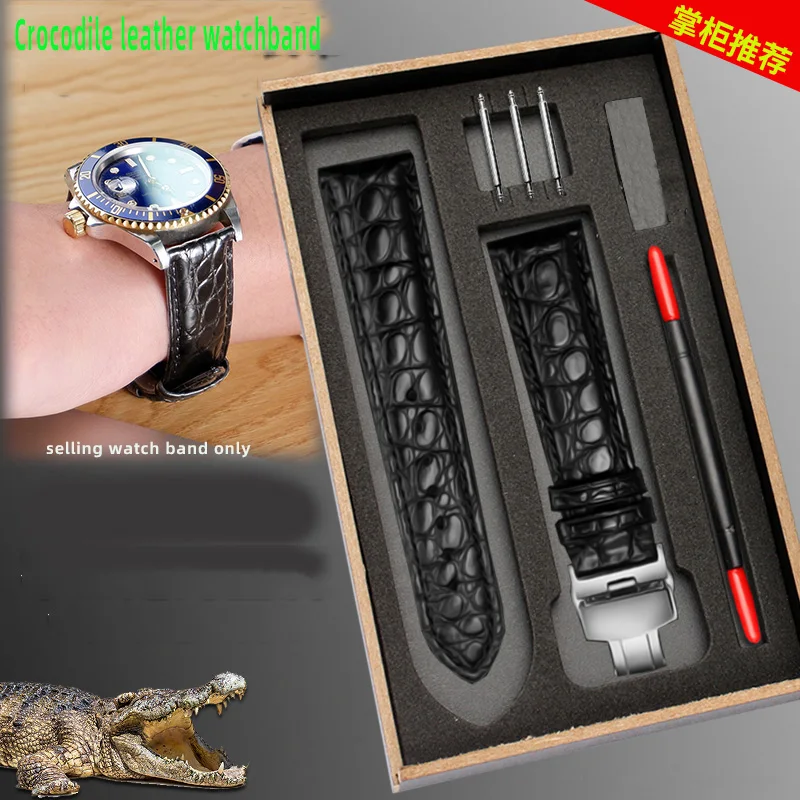 

Crocodile Lea/ther Watchband Genuine Lea/ther Strap Black Brown Women Men Watch band 14mm 16mm 18mm 20mm 22mm 24mm