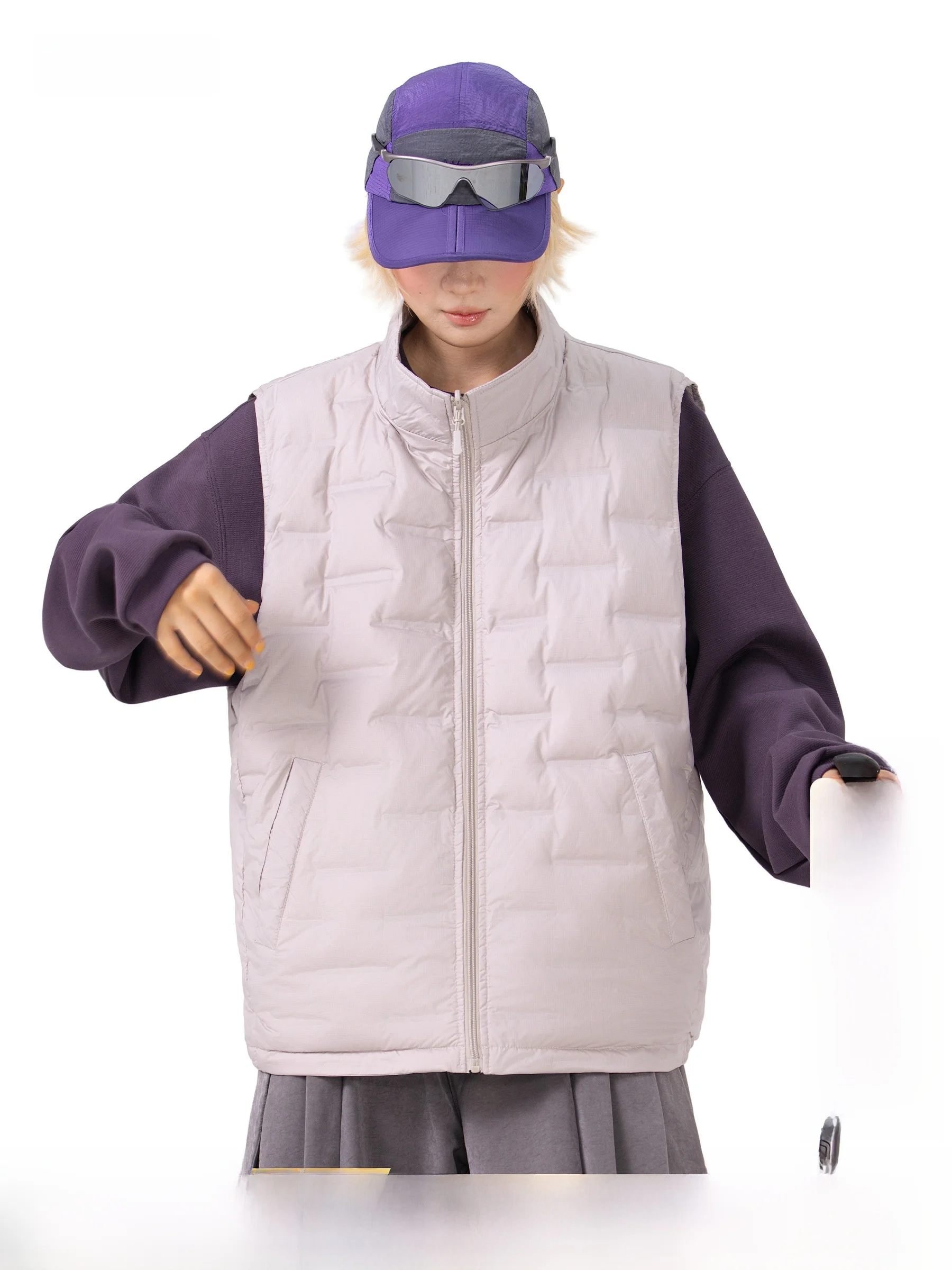 AOGZ Unisex Double-Sided Wearable Stand Collar down Vest Lightweight Warm Outdoor Polyester Fiber Zipper Closure Duck down In...