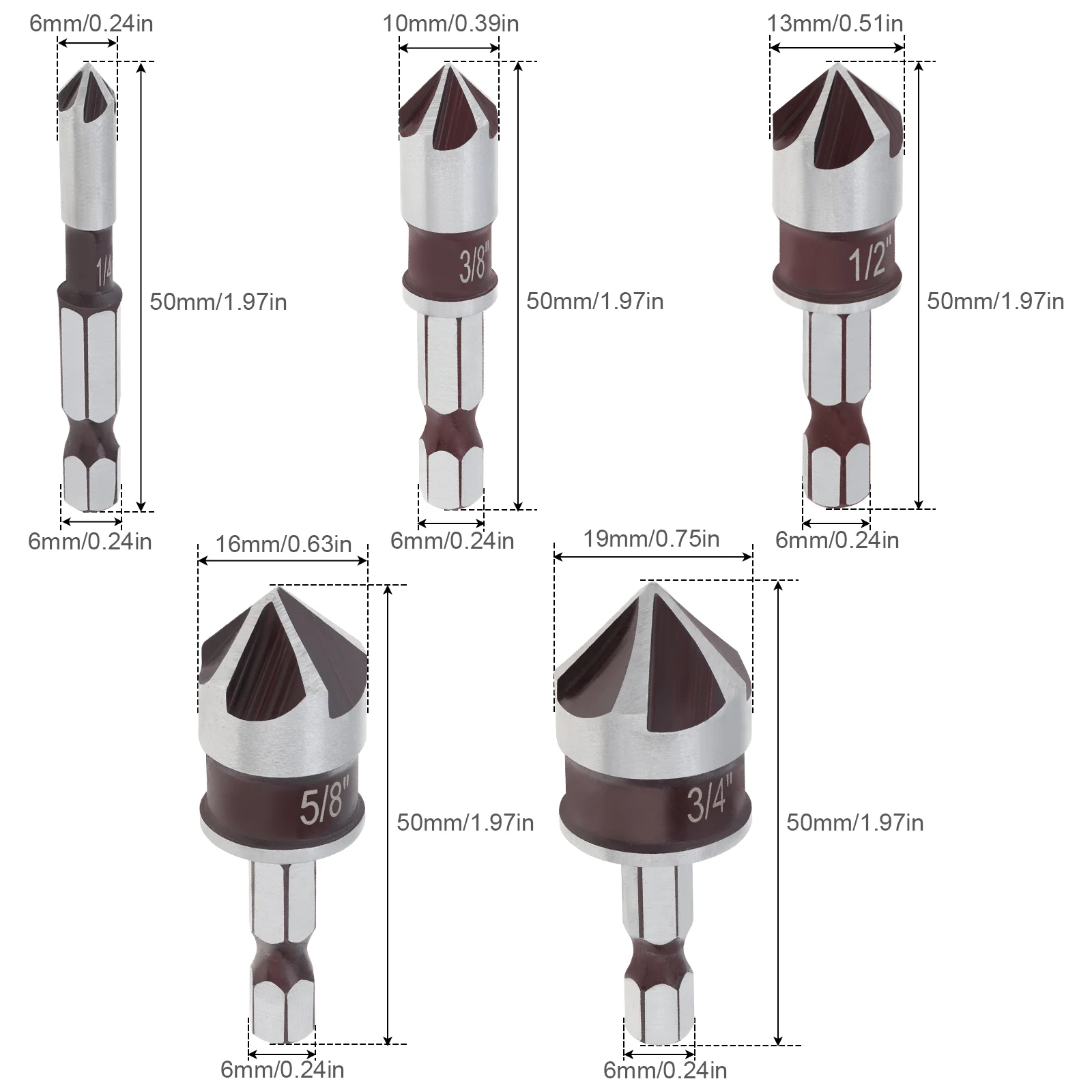 5 adet havşa matkap ucu seti 82 derece havşa uçları 1/4-inç Hex Shank sayaç lavabo matkap ucu seti ağaç İşleme aleti