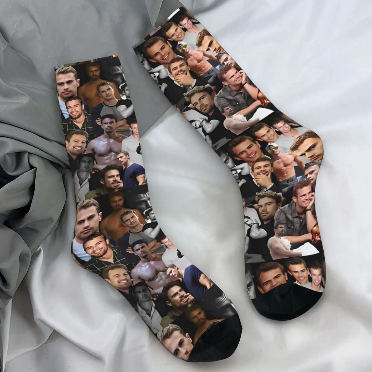 Theo James Photo Stockings English Actor Custom Fashion Socks Autumn Anti-Slip Socks Adults Men Cycling Medium Soft Socks