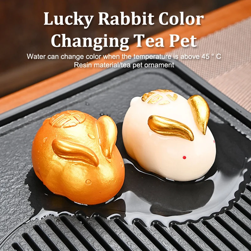 Color-Changing Tea Pet White Golden Rabbit Tea Table Accessories Heated Color-Changing Decoration Ornaments