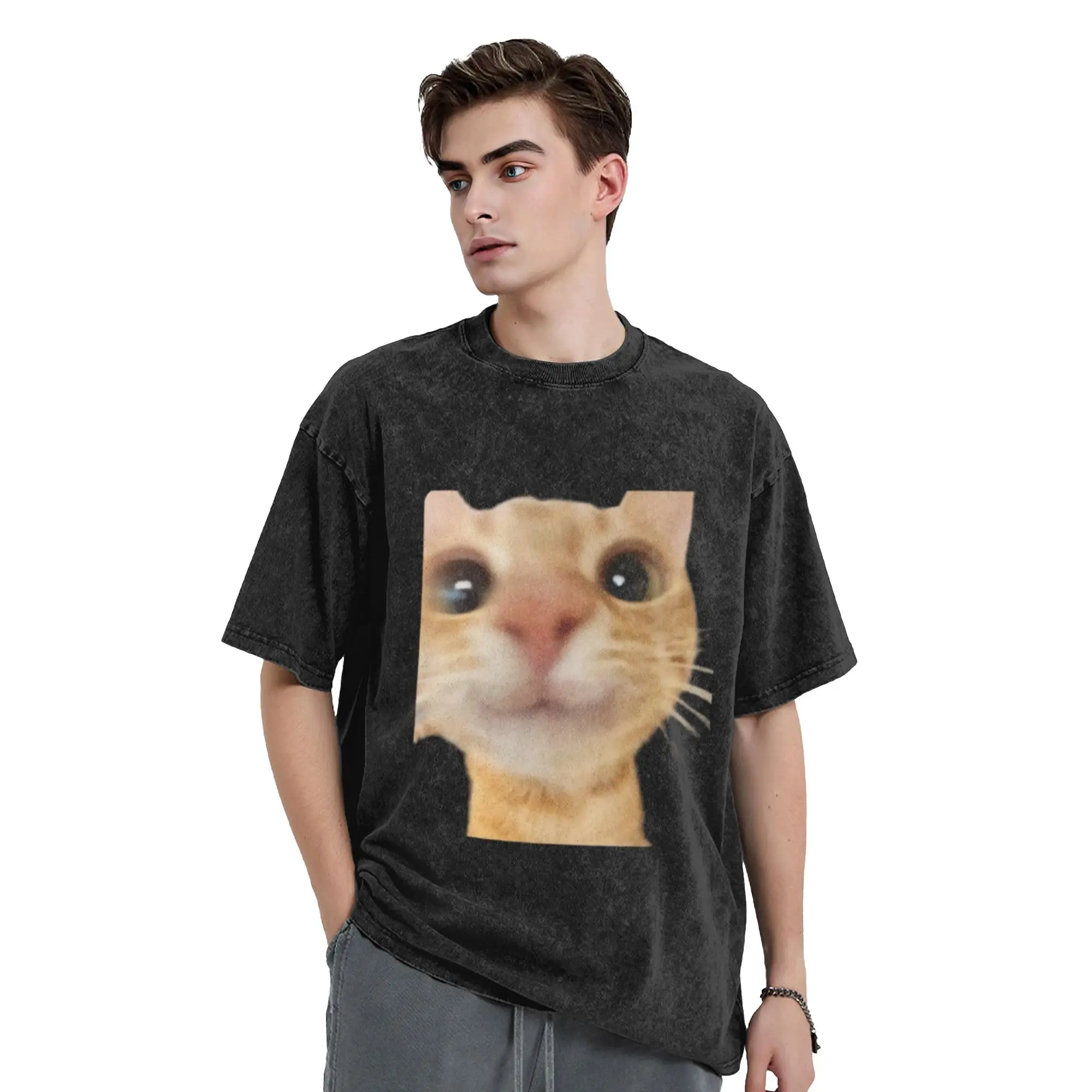 cute happy cat meme Unique Trendy A T-Shirt Oversized Short Sleeve Men's Women's Cotton Tees Tops