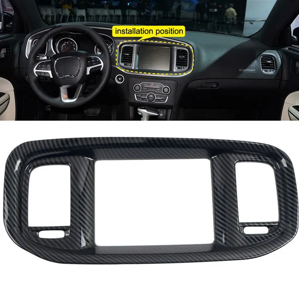 Carbon Fiber Dashboard DVD Navigation Screen Frame Cover Trim For Dodge Charger 2015+