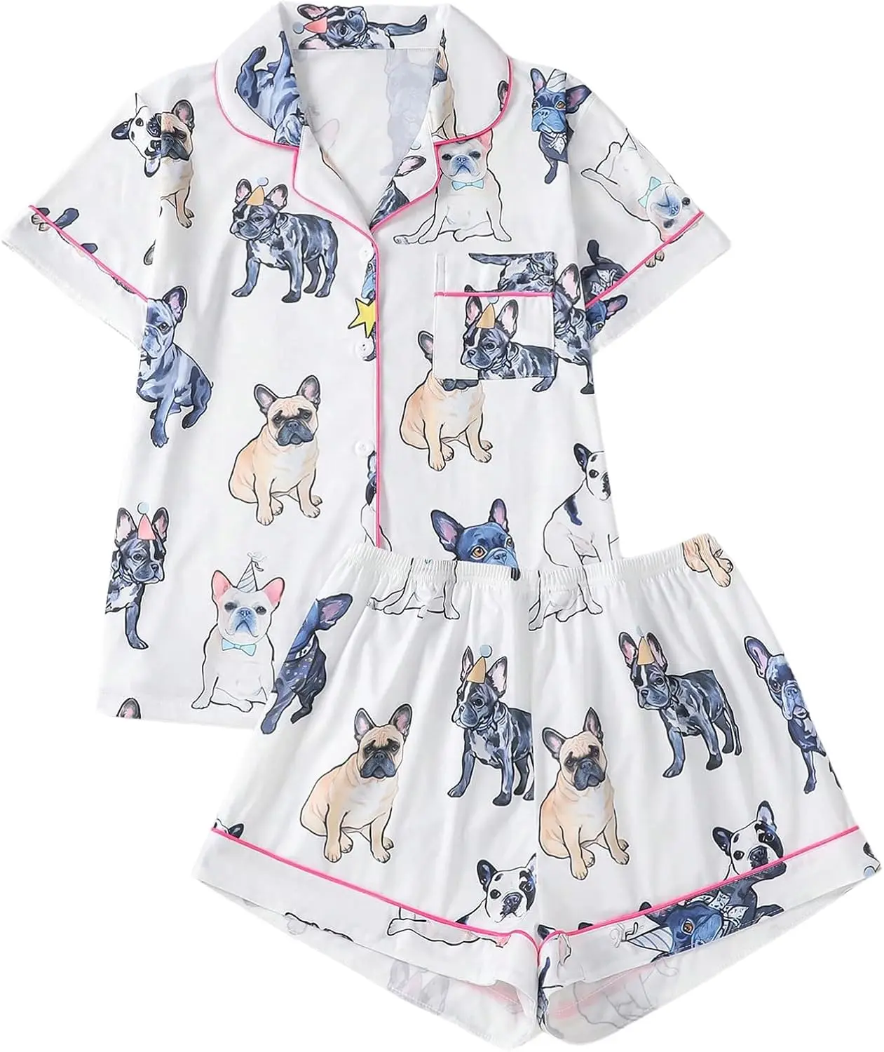 Pigiama floreale da donna con colletto dentellato e stampa pigiama in due pezzi