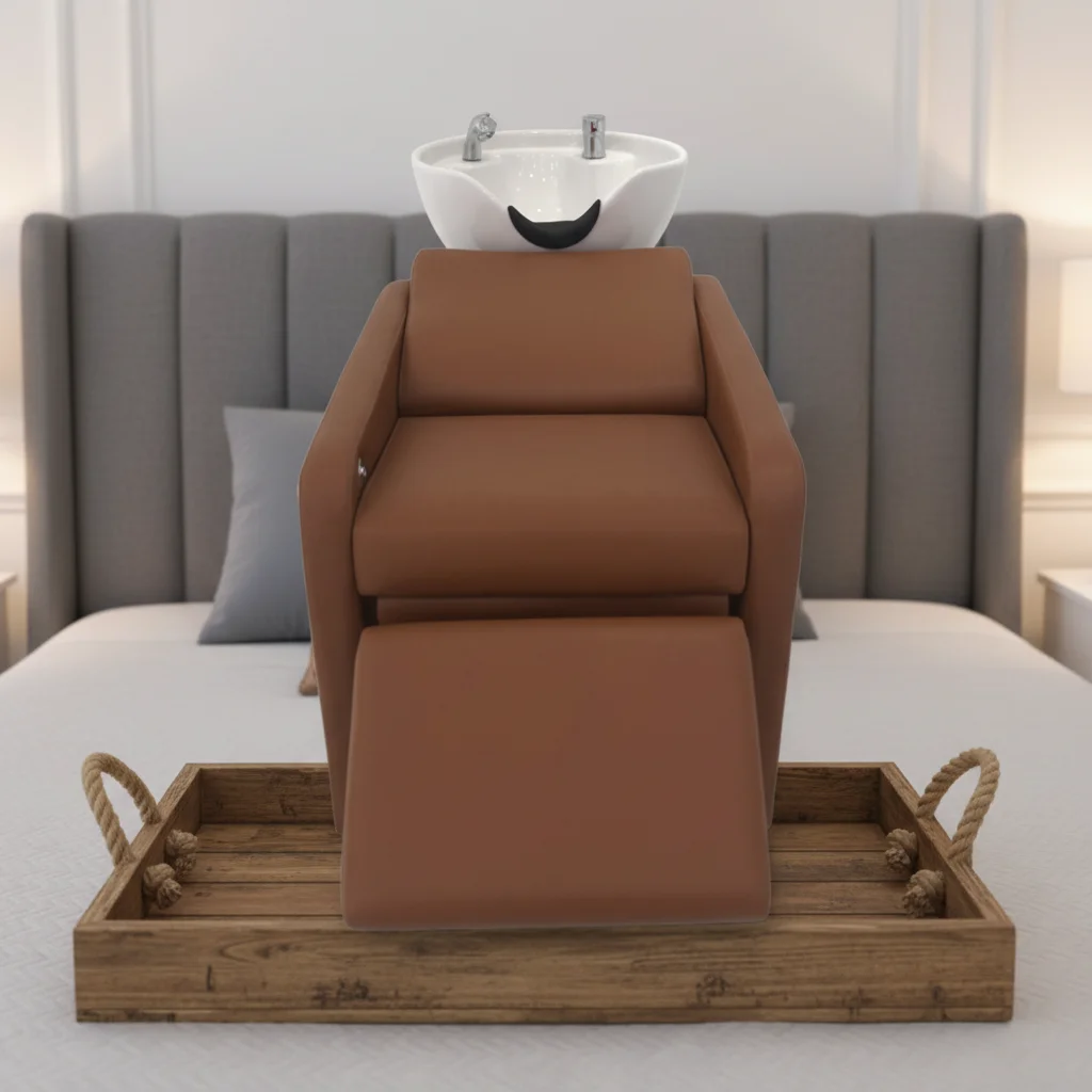 New Arrival Professional Salon Shampoo Chair with PU Cover Extendable Footrest