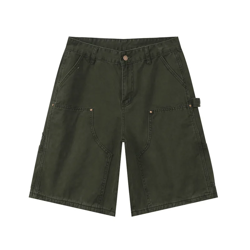 HKSH Summer New Men Tide Chic Ins High Street American Y2K Multi-pocket Washed Shorts Workwear Casual Denim Pants Capris HK24749