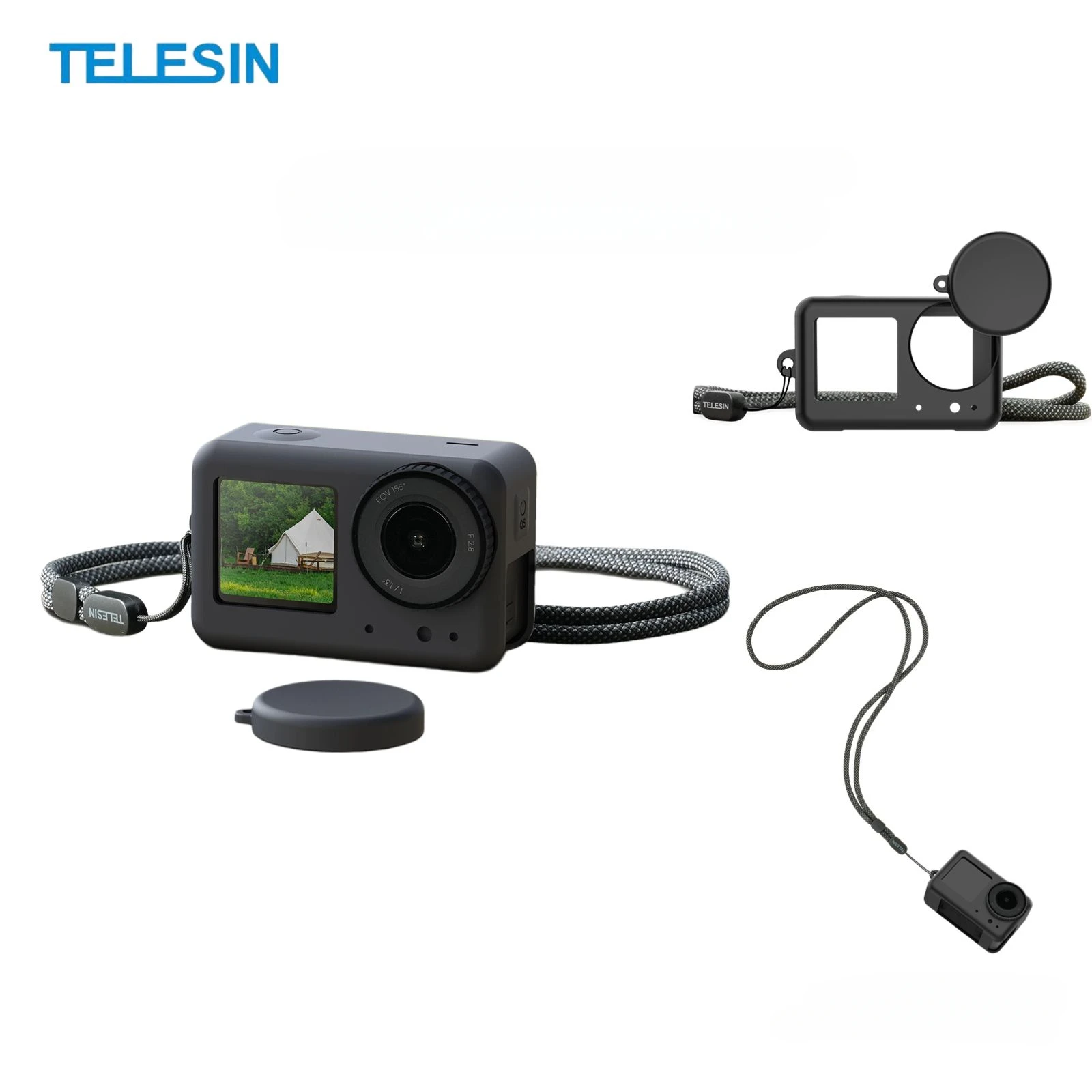 

TELESIN Silicone Protective Case with Lens Cover and Hand Strap for DJI OSMO Action 4 3 Accessories Safety Protective Case Suit